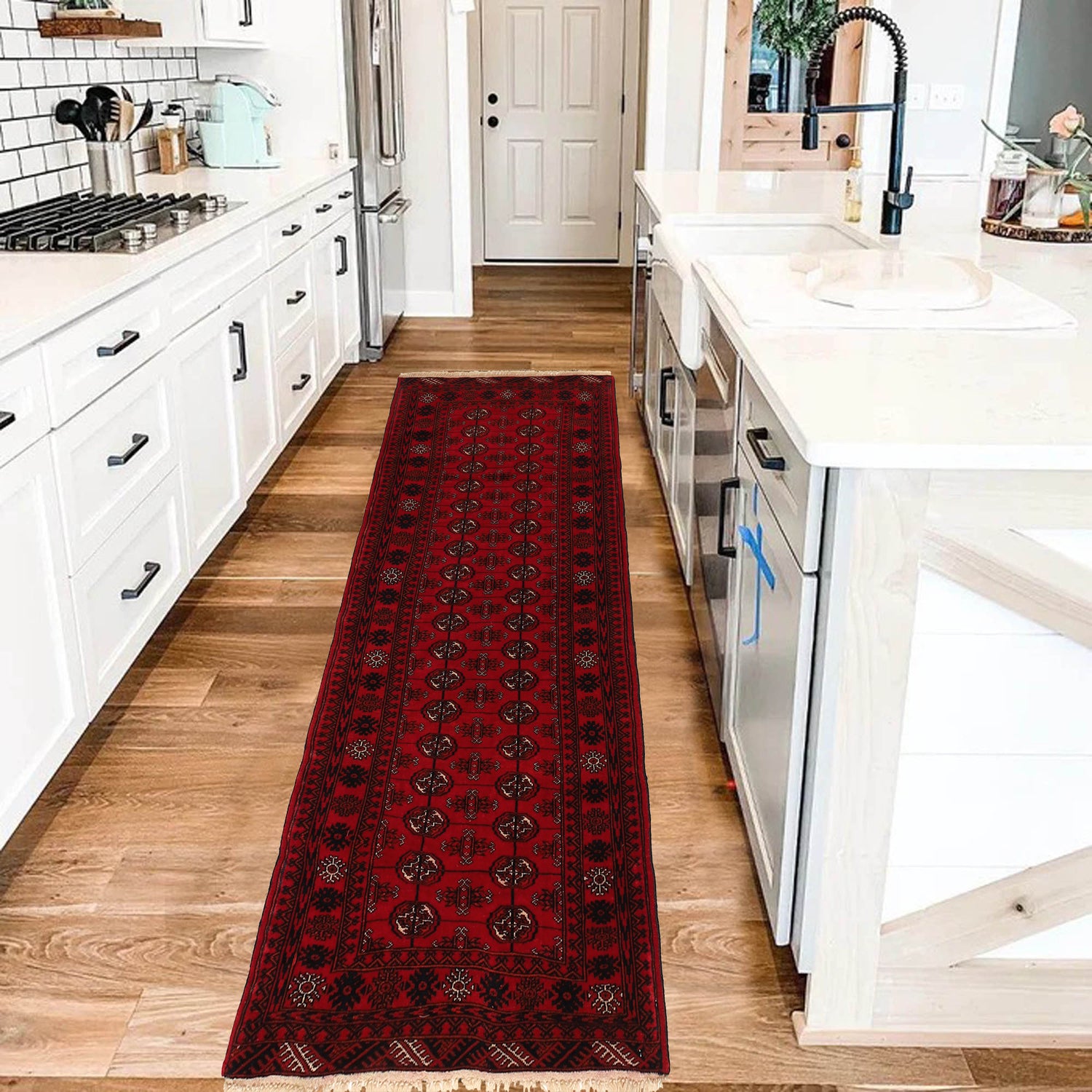 Hand Knotted Bokhara Runner Carpet 2' 6" x 6' 3" ft / 77 x 191 cm - No. G22936