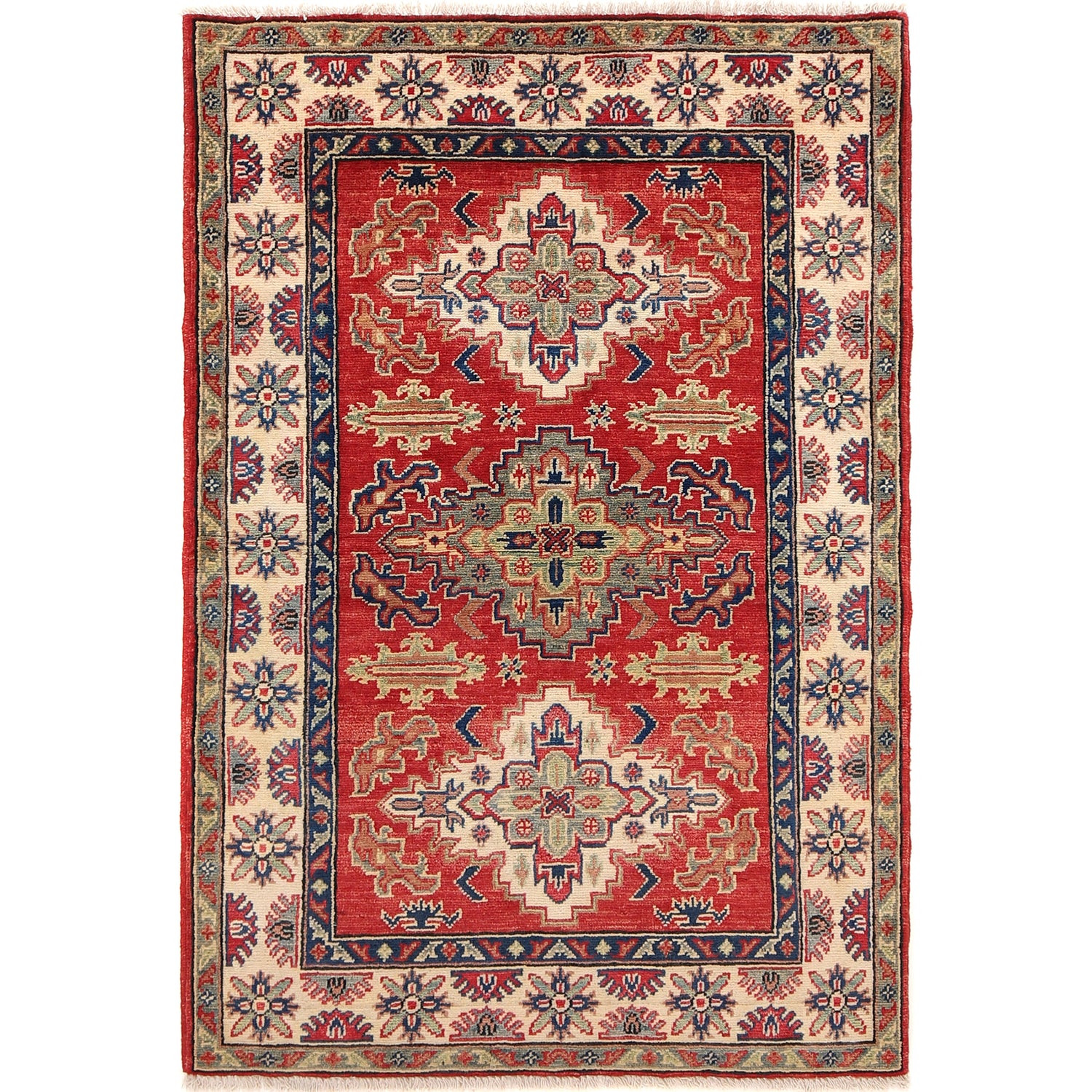 Red Kazak Rug 3' 5" x 4' 10" ft / 103 x 147 cm - No. G22983