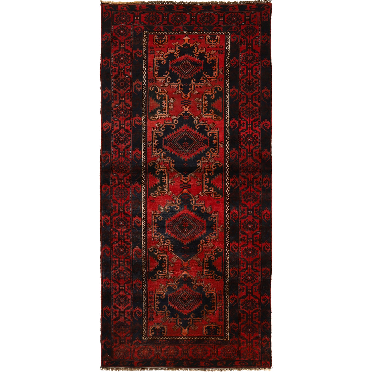 Hand Knotted Baluchi Rug 4' 0" x 8' 10" ft / 123 x 270 cm - No. G22988