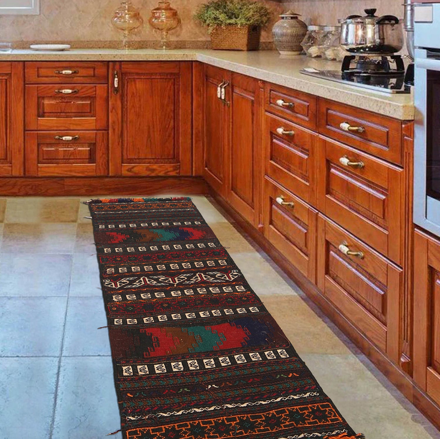 Hand Knotted Sufra Kilem Runner 2' 0" x 4' 8" ft / 60 x 142 cm - No. G23635