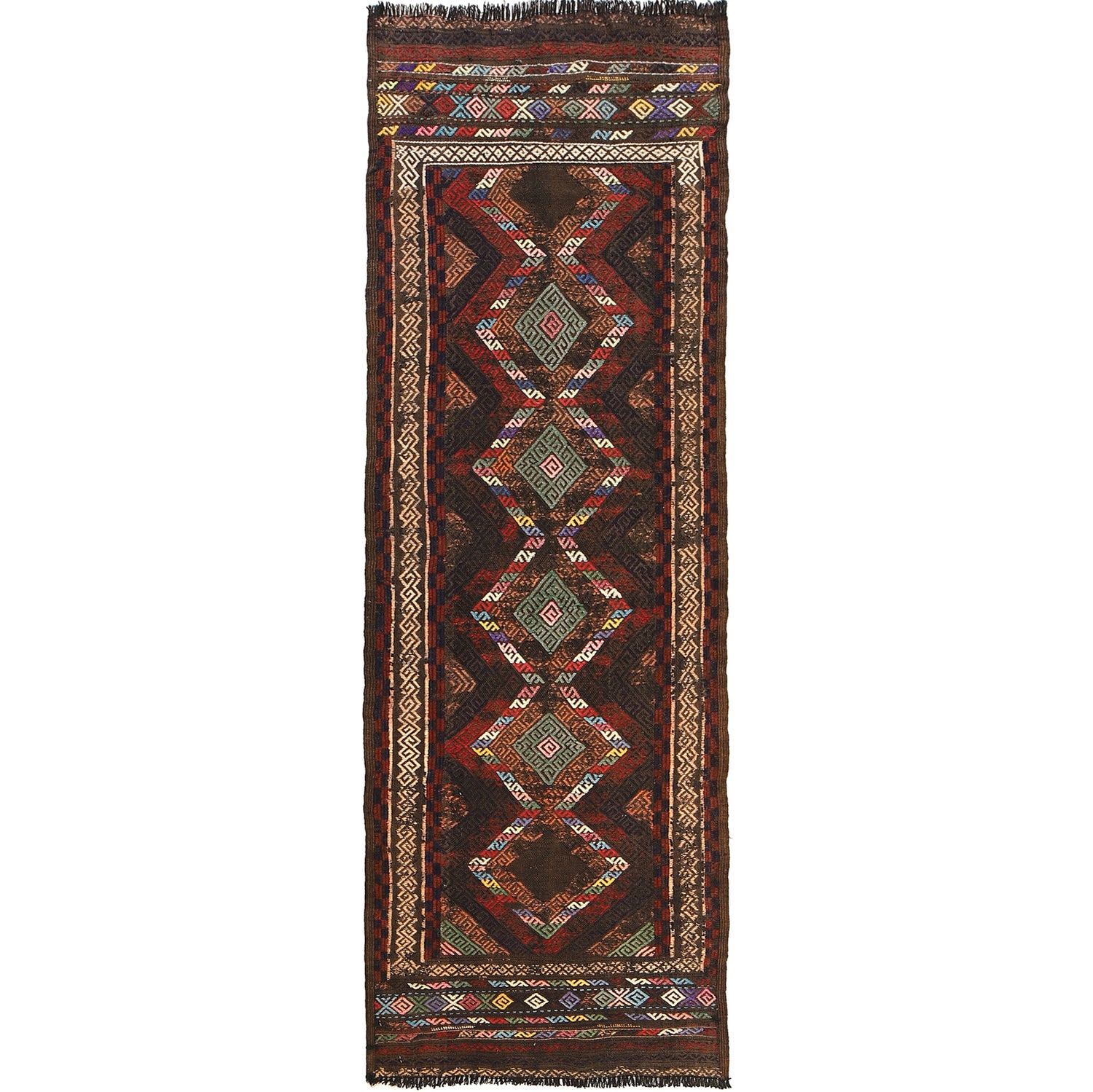 Tribal Afghan Suzani Kilim Runner 2' 0" x 6' 1" ft / 62 x 186 cm - No. B23649