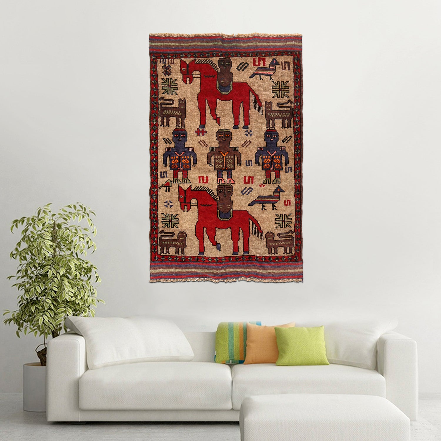 Hand Made Animal Pictoral Area Carpet 2' 10" x 4' 8" ft / 87 x 143 cm - No. G23652