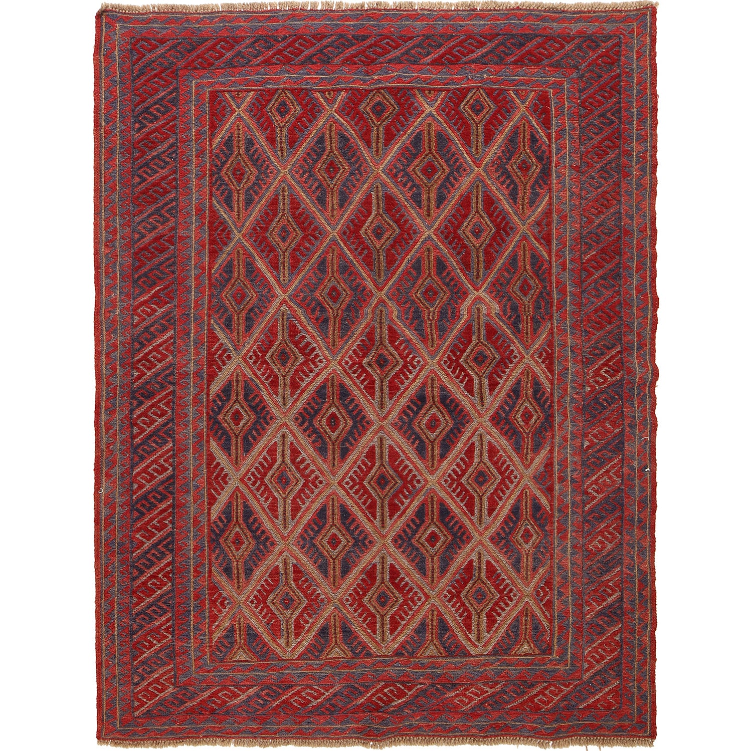 Red Mashwani Area Rug 4' 9" x 6' 3" ft / 144 x 190 cm - No. G23666