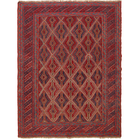 Red Mashwani Area Rug 4' 9" x 6' 3" ft / 144 x 190 cm - No. G23666