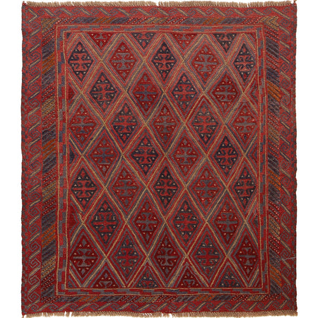 Red Mashwani Area Rug 3' 11" x 4' 0" ft / 120 x 123 cm - No. G23672