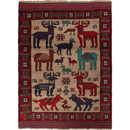 Hand Made Animal Pictorial Area Carpet 4' 6" x 6' 1" ft / 137 x 186 cm - No. G23684