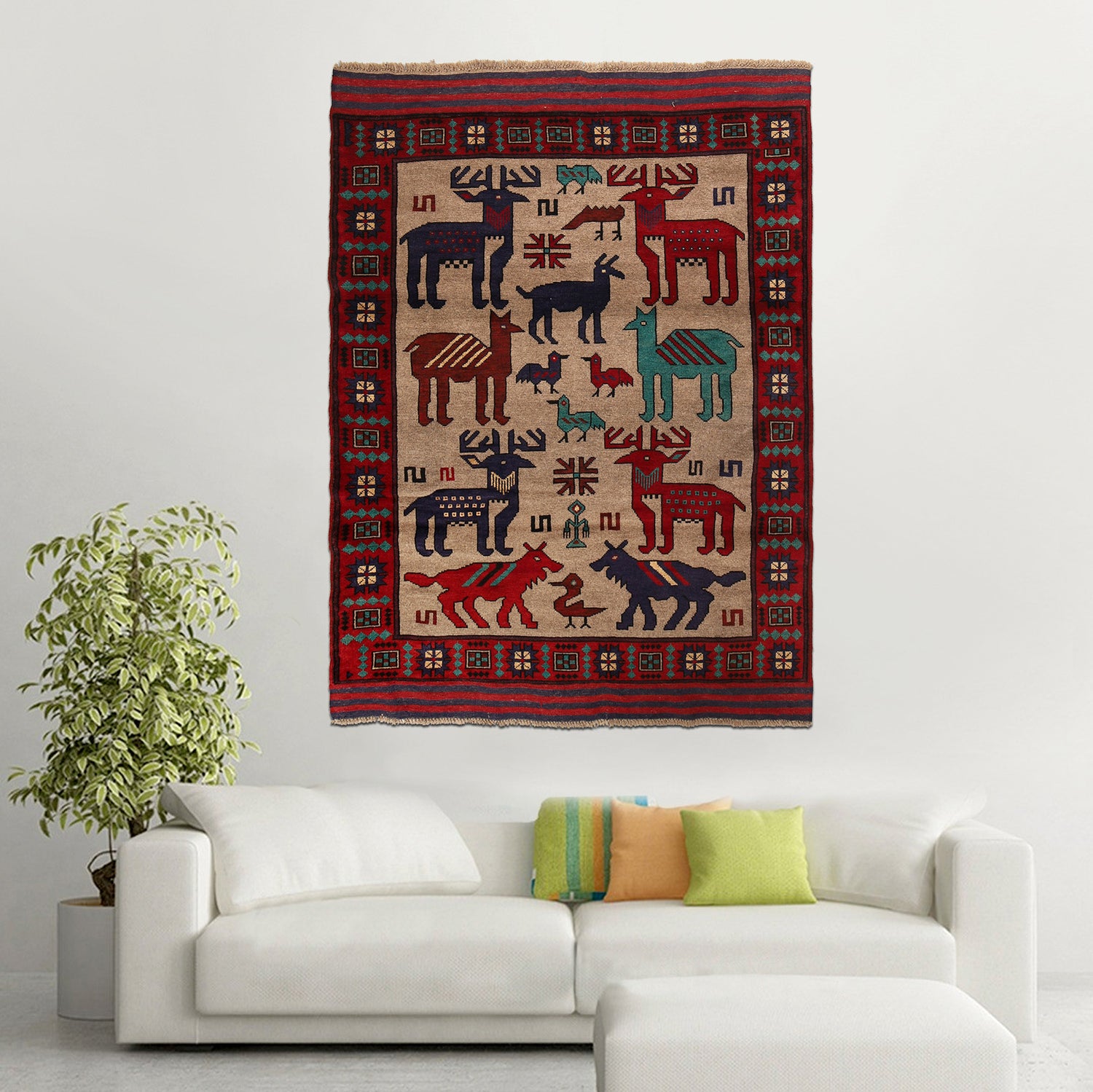 Hand Made Animal Pictorial Area Carpet 4' 6" x 6' 1" ft / 137 x 186 cm - No. G23684