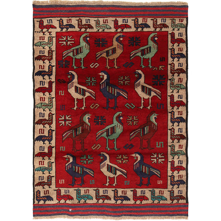 Hand Knotted Birds Pictorial Area Rug 4' 4" x 6' 2" ft / 131 x 187 cm - No. G23685