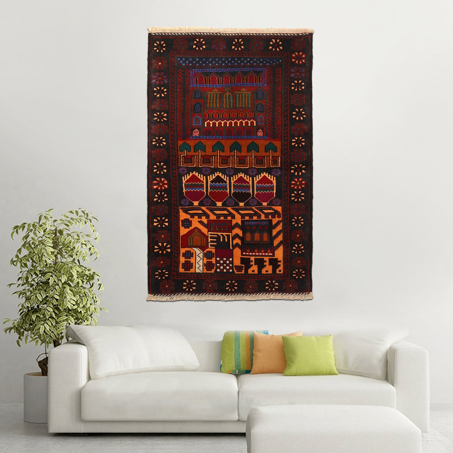Handmade Picture Area Rug 2' 9" x 4' 5" ft / 84 x 134 cm - No. G23705