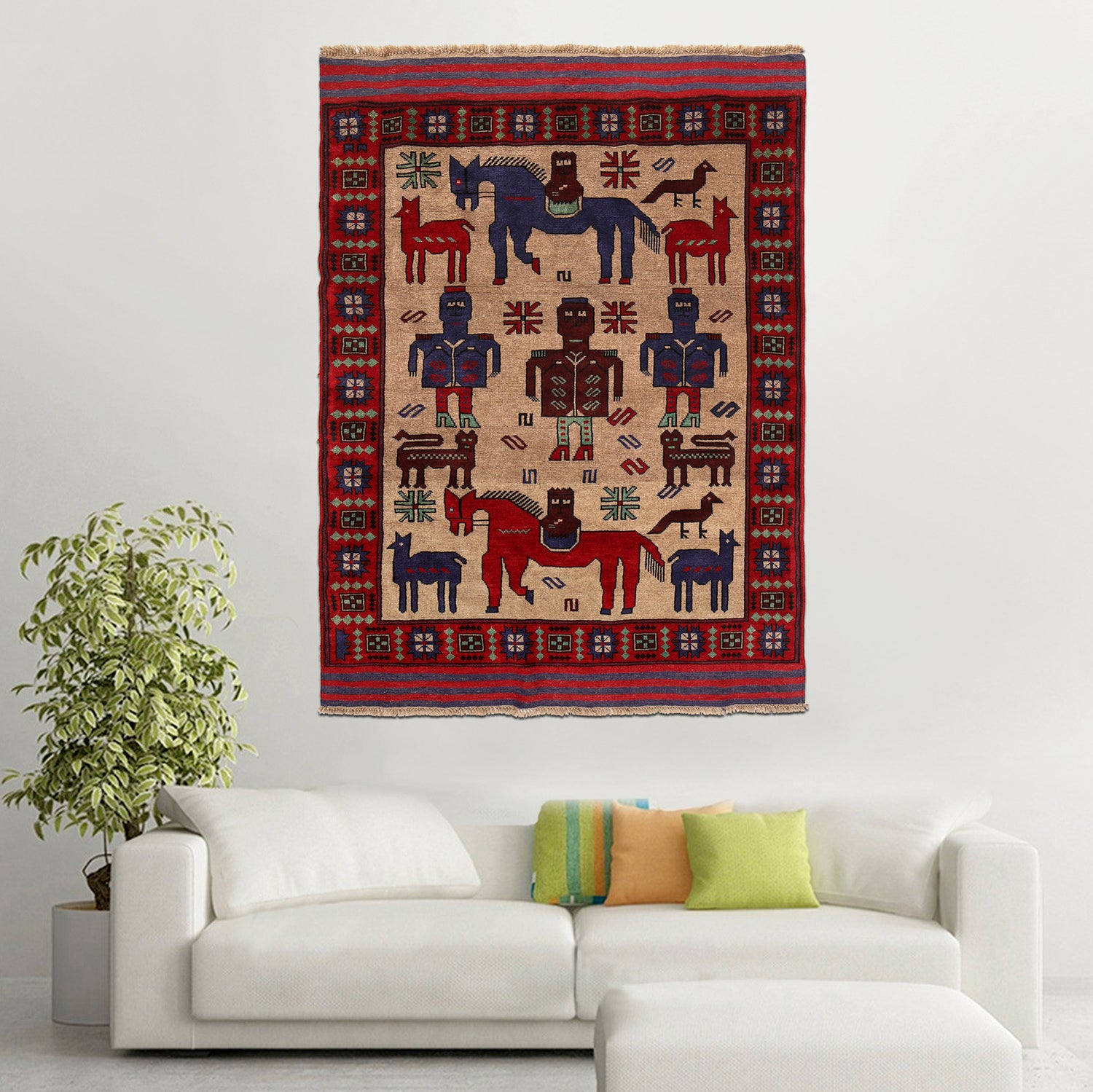Hand Made Animal Pictorial Area Carpet 4' 6" x 6' 0" ft / 138 x 184 cm - No. G23726