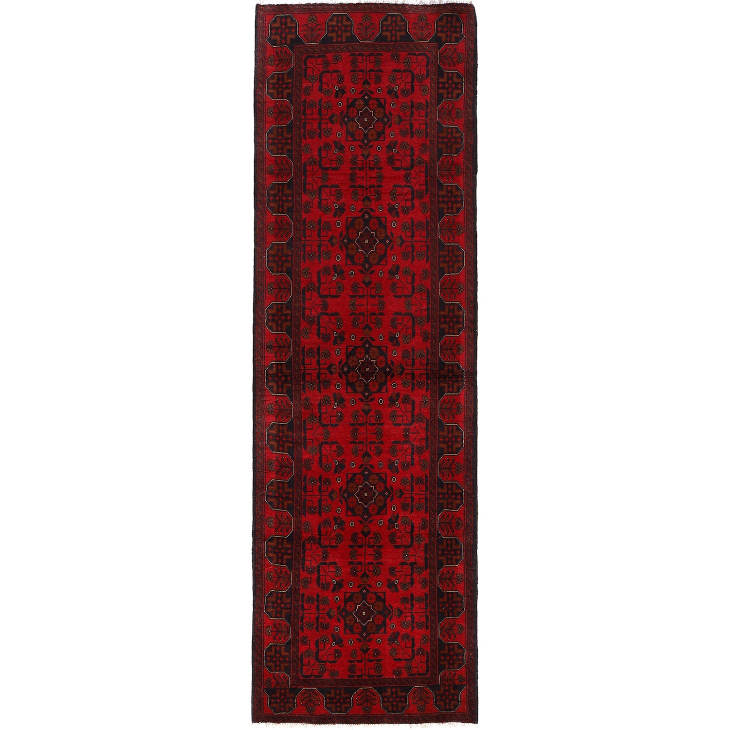 Red Color Afghan Area Runner Rug 2' 9" x 9' 9" ft / 83 x 296 cm - No. B24138