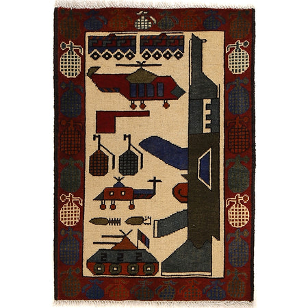 Afghan War Rug – Military Design 2' 0" x 2' 11" ft / 61 x 89 cm - No. G24146