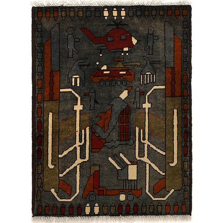 Handcrafted Afghan War Rug 2' 1" x 2' 9" ft / 63 x 84 cm - No. G24152