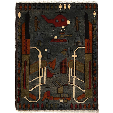 Handcrafted Afghan War Rug 2' 0" x 2' 9" ft / 61 x 84 cm - No. G24158