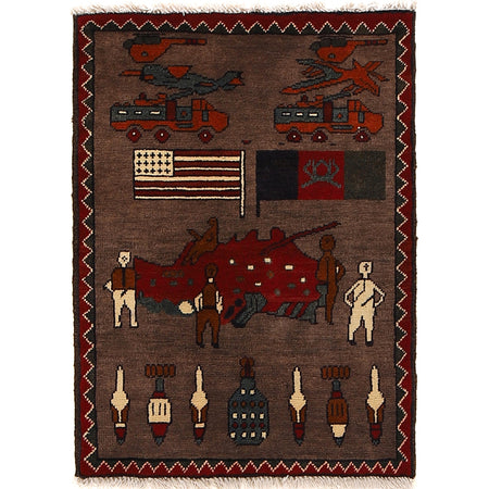 Hand-Knotted Afghan War Carpet 1' 11" x 2' 8" ft / 59 x 81 cm - No. G24166