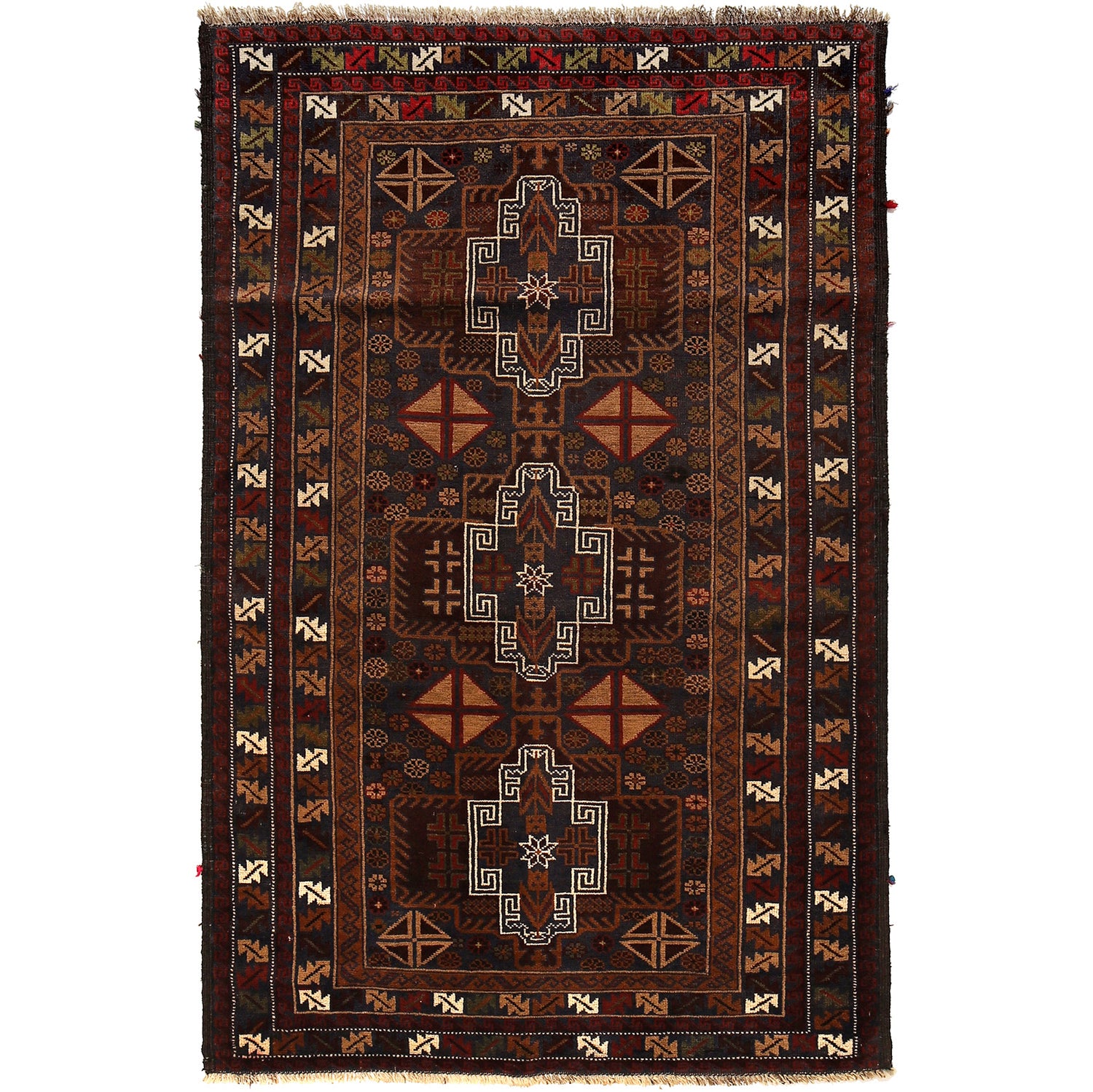 Handmade Baluchi Rug 4' 0" x 6' 1" ft / 122 x 186 cm - No. G24202