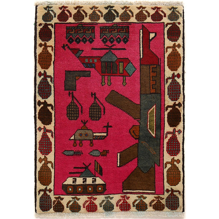 Handmade Afghan War Area Rug 2' 0" x 2' 11" ft / 60 x 90 cm - No. G24256