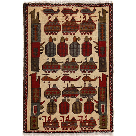 Ivory War Rug 2' 0" x 2' 10" ft / 61 x 86 cm - No. G24261