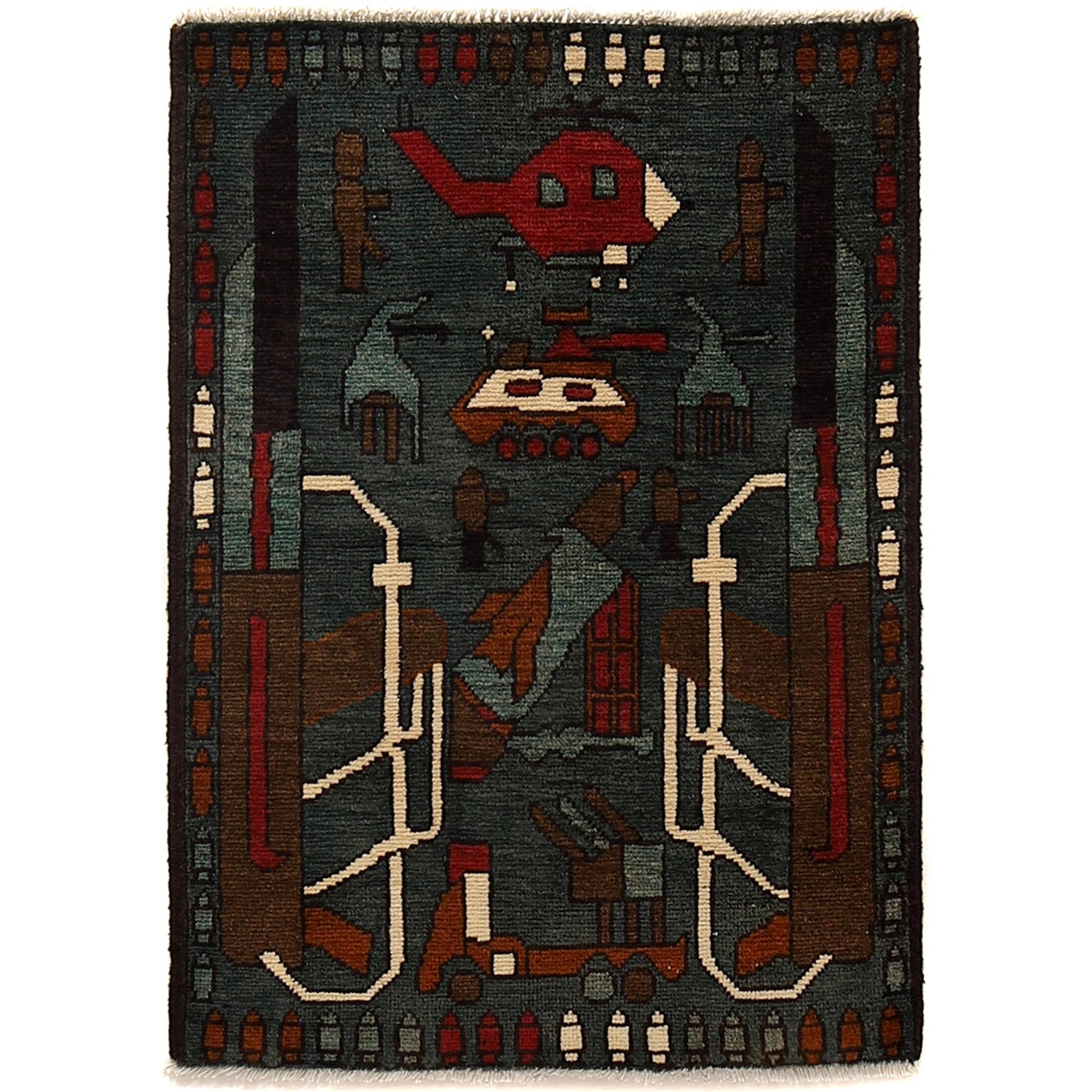 Gray Color War Rug 2' 0" x 2' 9" ft / 60 x 84 cm - No. G24391