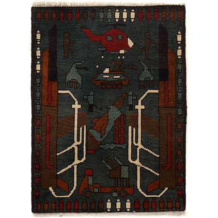 Gray War Rug 2' 0" x 2' 8" ft / 60 x 84 cm - No. G24398