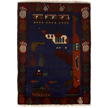 Handcrafted Afghan War Rug 2' 1" x 3' 0" ft / 63 x 91 cm - No. G24399