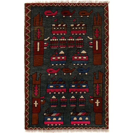 Authentic Afghan War Area Rug 1' 11" x 2' 9" ft / 59 x 84 cm - No. G24403