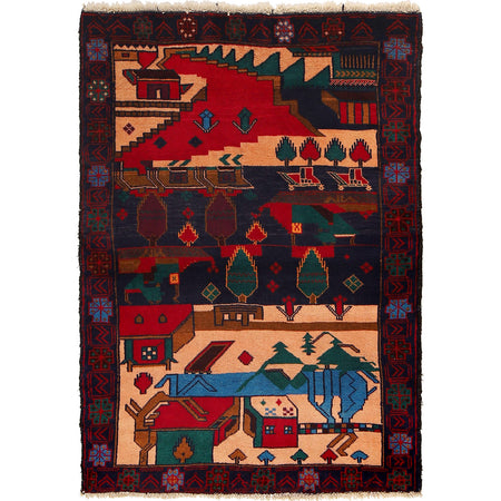 Handmade Picture Area Rug 3' 0" x 4' 2" ft / 91 x 128 cm - No. G24426