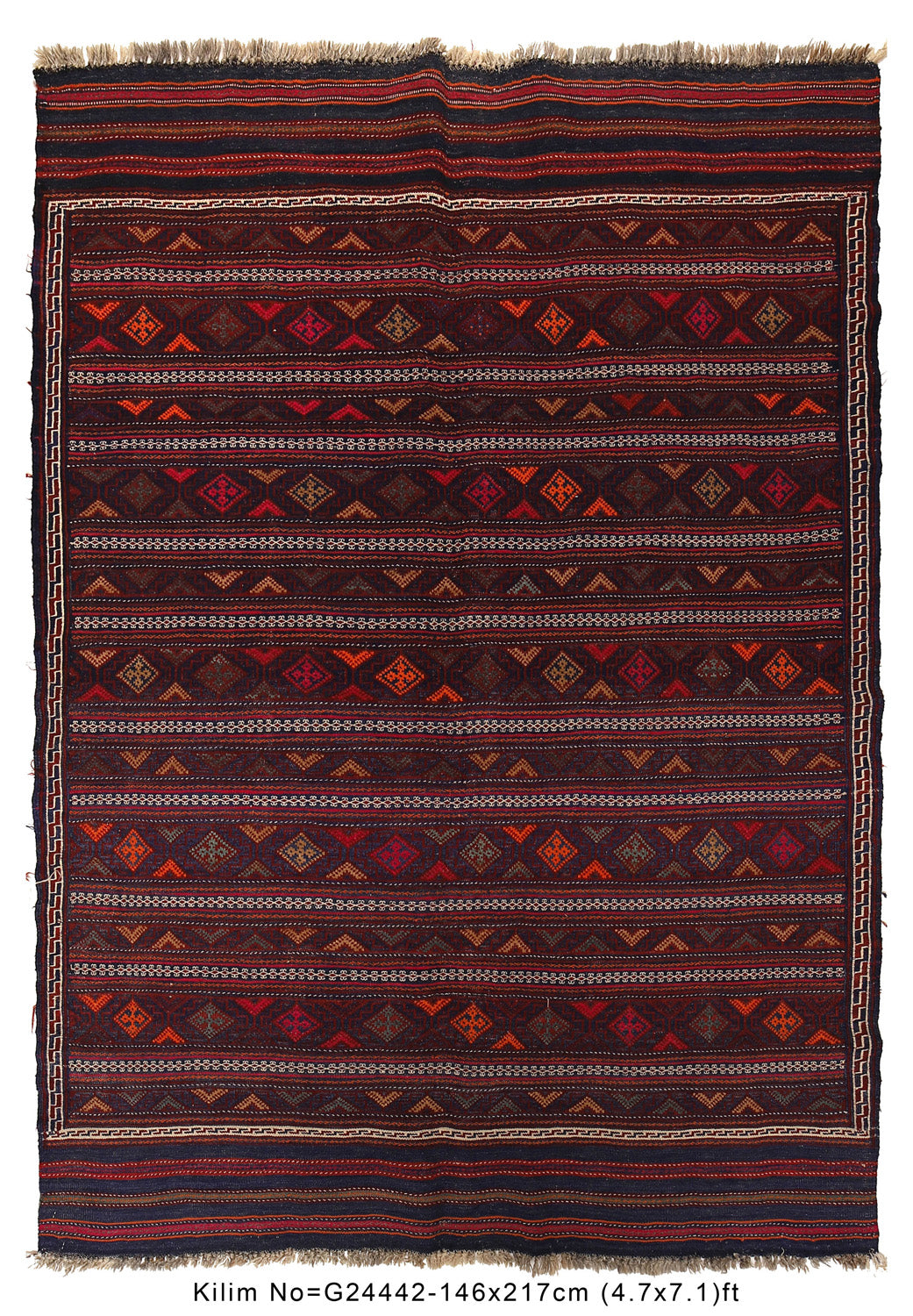Afghan Laghari Kilim 4' 9" x 7' 1" ft / 146 x 217 cm - No. G24442