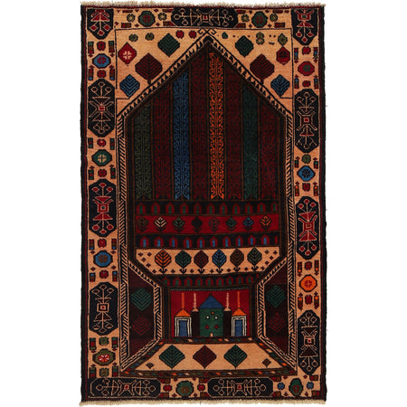 Handmade Prayer Rug 3' 0" x 4' 10" ft / 91 x 147 cm - G24836