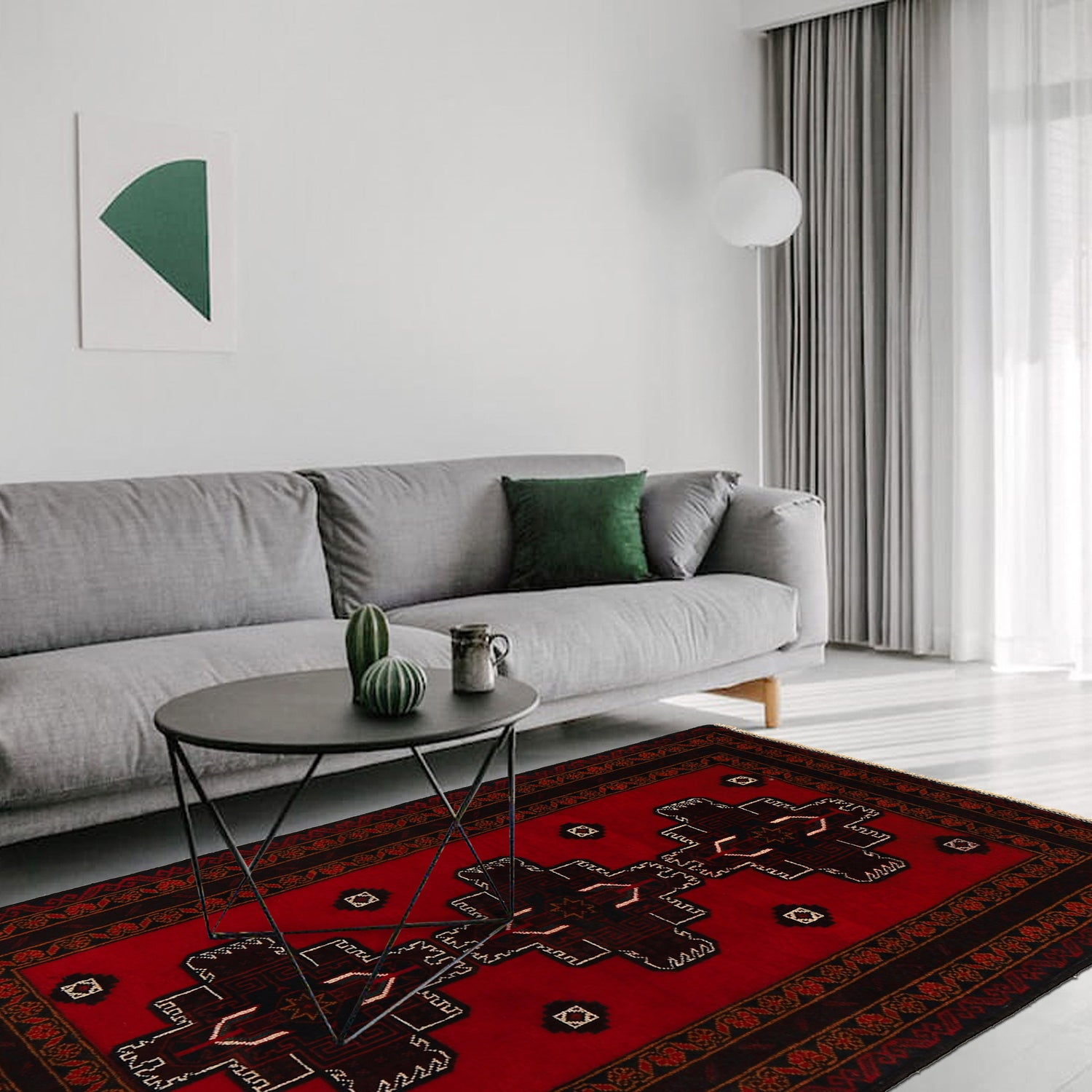 Red Color Baluchi Rug 3' 1" x 4' 9" ft / 94 x 144 cm - No. G24837