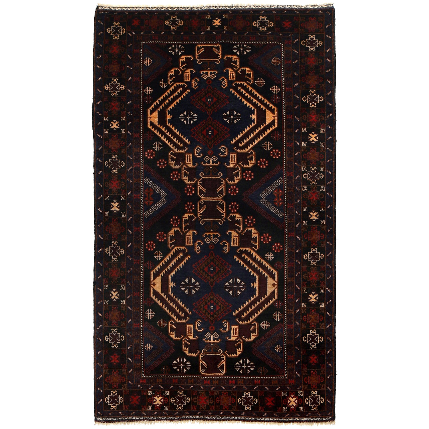 Handmade Baluchi Rug 4' 1" x 7' 2" ft / 124 x 218 cm - No. G24842
