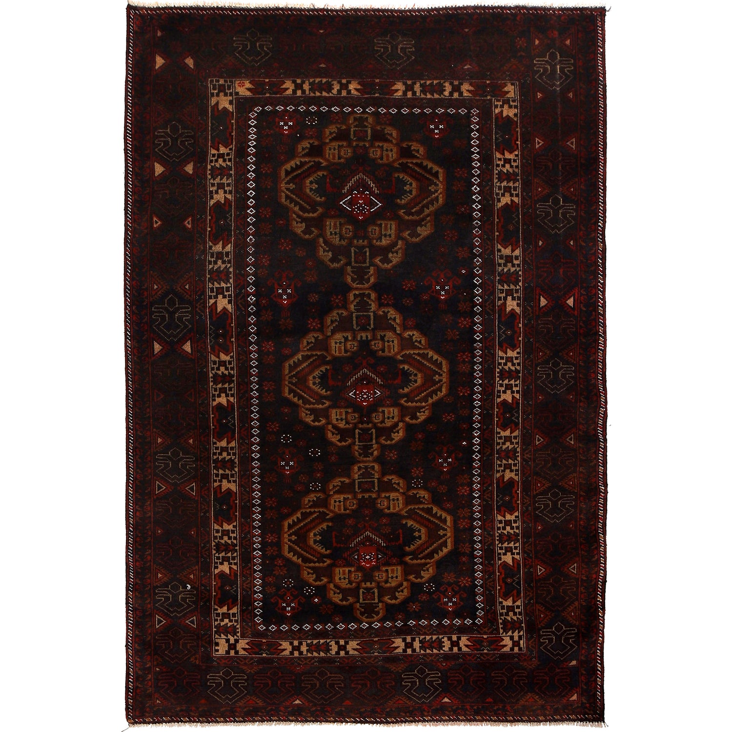 Tribal Baloch Rug 4' 7" x 6' 10" ft / 139 x 208 cm - No. G24848
