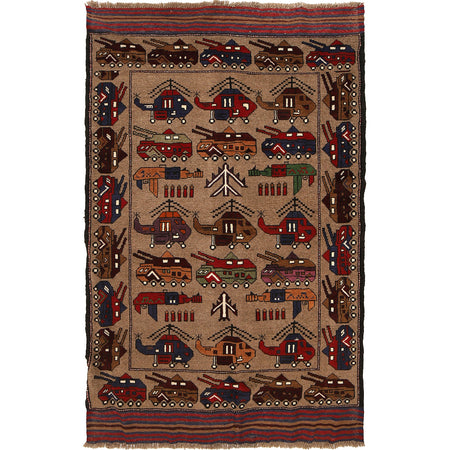 Handmade Afghan War Area Rug 4' 0" x 6' 5" ft / 121 x 195 cm - No. G24863