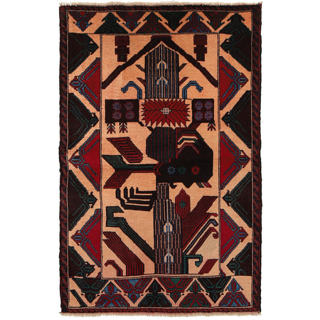 Tribal Baloch Rug 3' 0" x 4' 8" ft / 91 x 143 cm - No. G24901