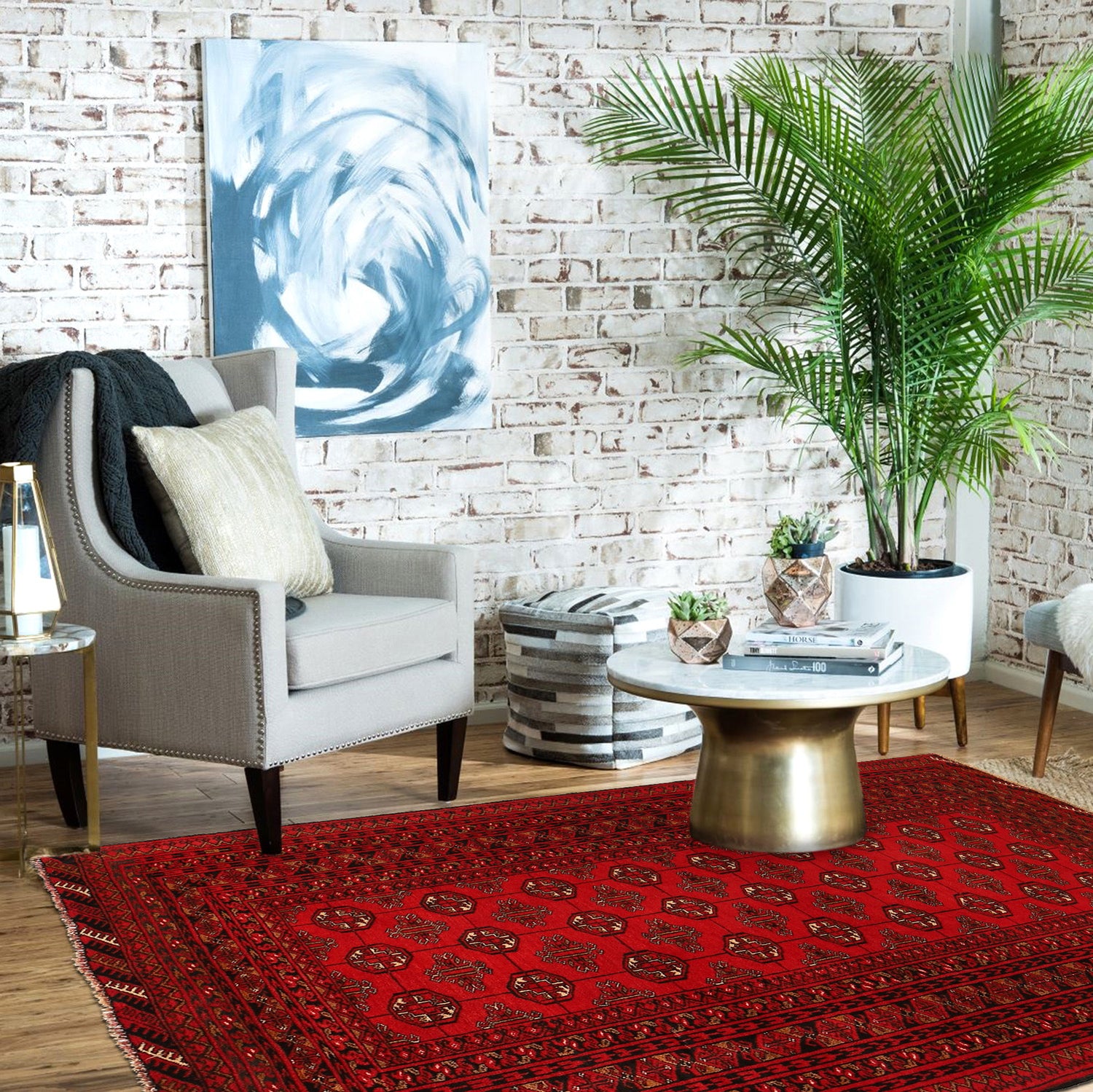 Firebrick Bokhara Rug 4' 1" x 5' 7" ft / 124 x 171 cm - No. G24927