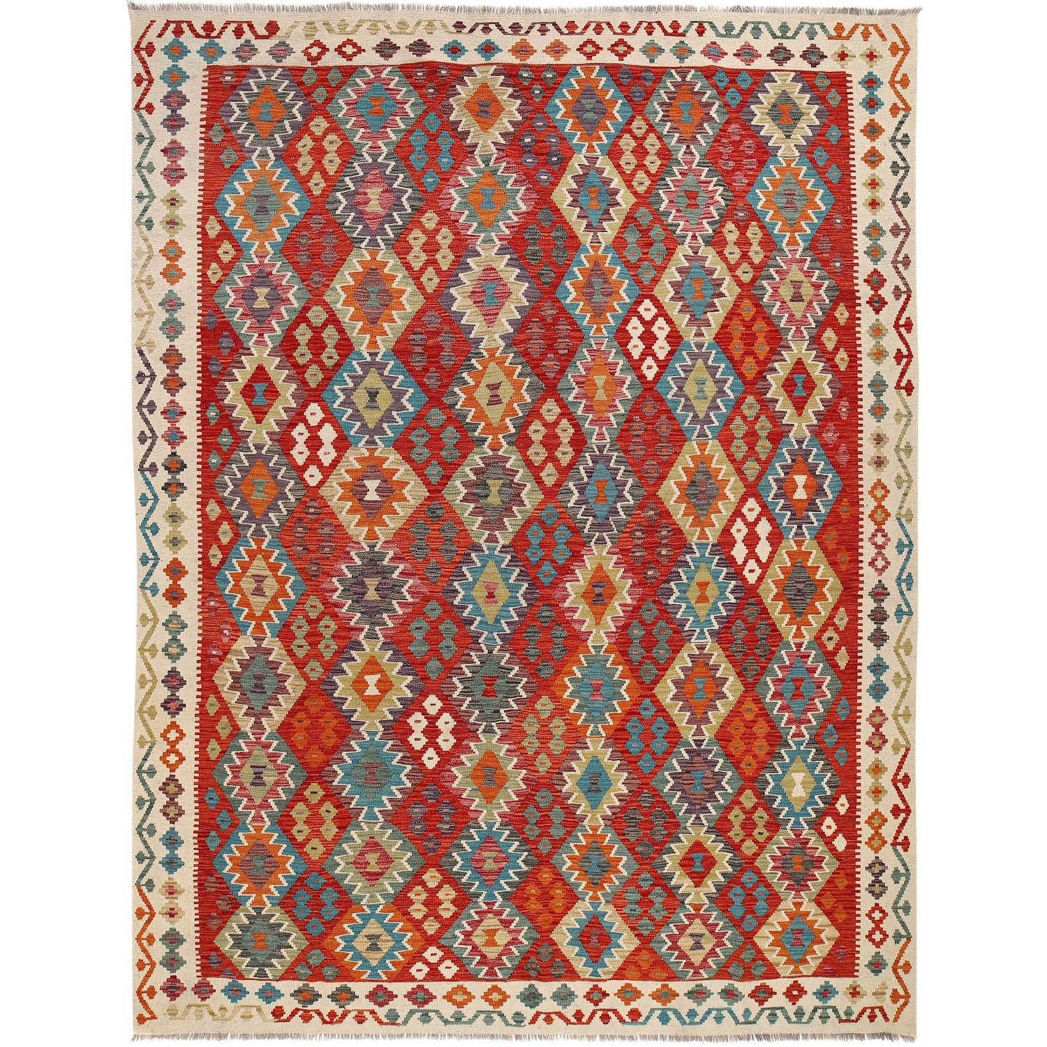 Handmade Turkish Design Wool Kilim 8' 4" x 11' 2" ft / 254 x 341 cm - No. G25074