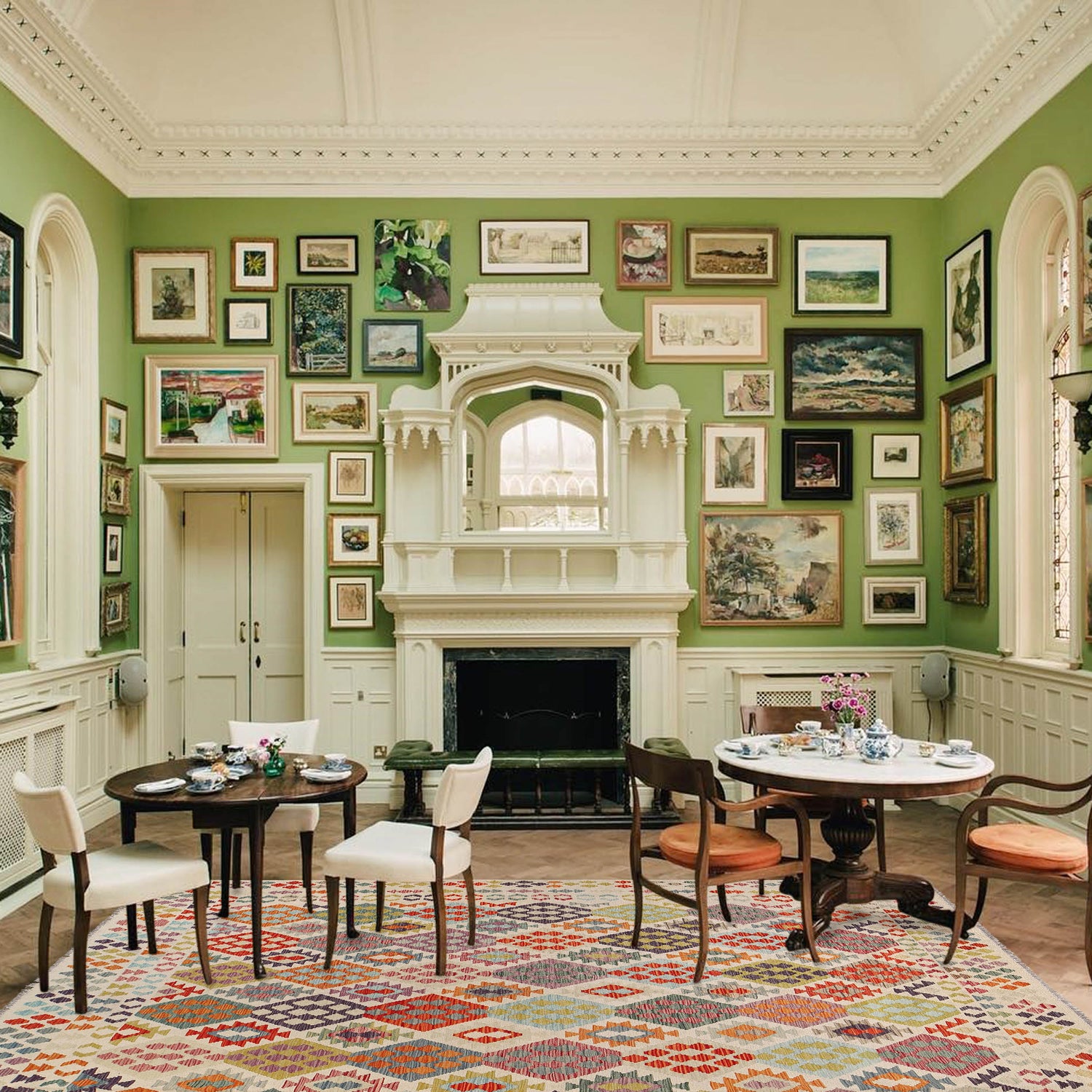 Handmade Turkish Design Wool Kilim 8' 6" x 11' 6" ft / 258 x 350 cm - No. G25076