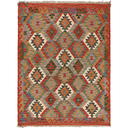 Hand Knotted Afghan Style Kilim 4' 2" x 5' 7" ft / 128 x 170 cm - No. B25493