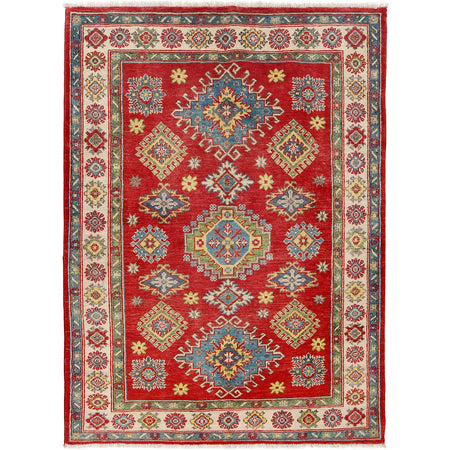 Hand Knotted Kazak Oriental Rug 4' 2" x 6' 6" ft / 127 x 199 cm - No. G25871