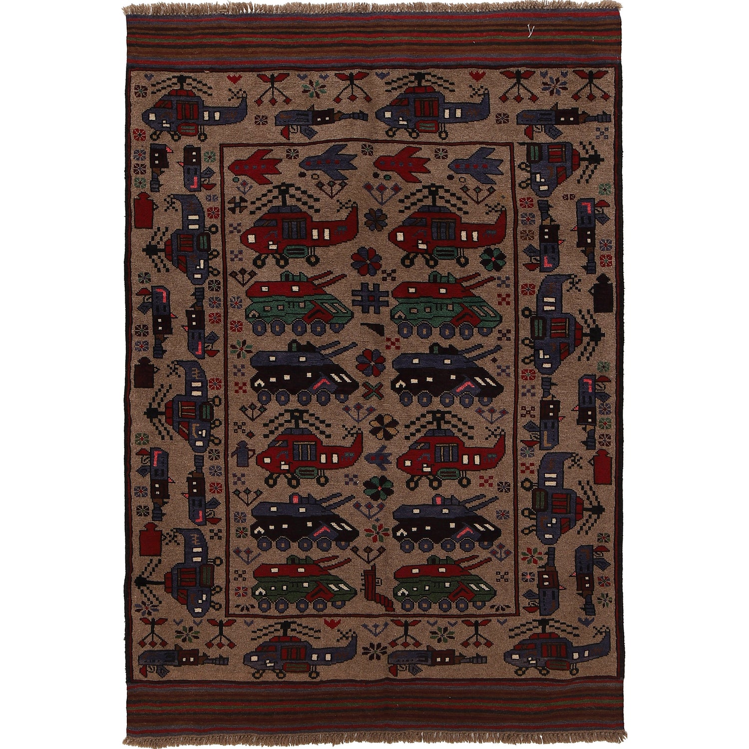 Handmade Afghan War Area Rug 4' 0" x 5' 11" ft / 123 x 181 cm - No. G25885