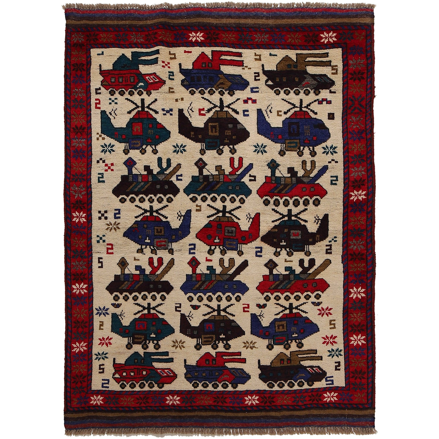 Handmade Afghan War Area Rug 3' 7" x 4' 10" ft / 110 x 148 cm - No. G25895