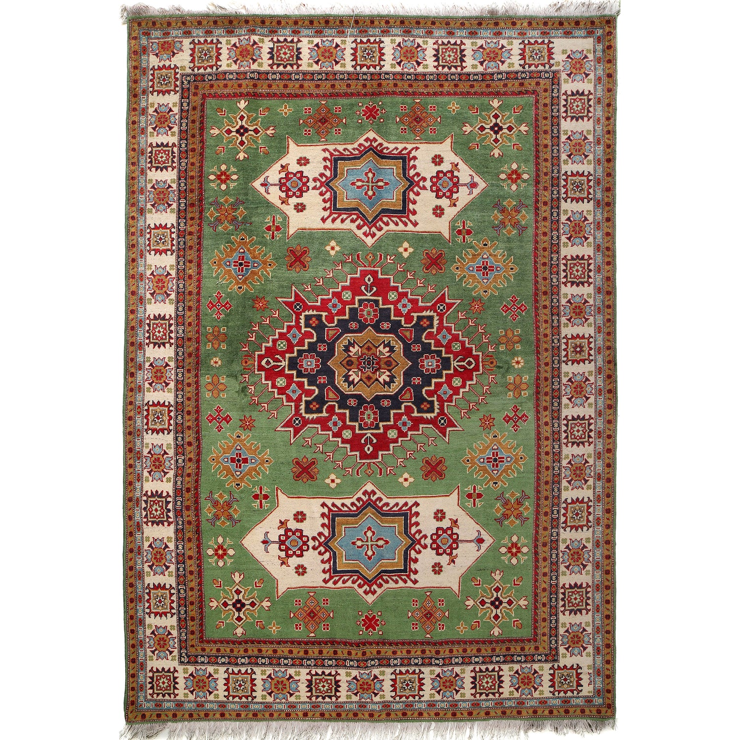 Hand knotted Kazak Carpet 6' 2" x 9' 5" ft / 187 x 289 cm - No. G25910