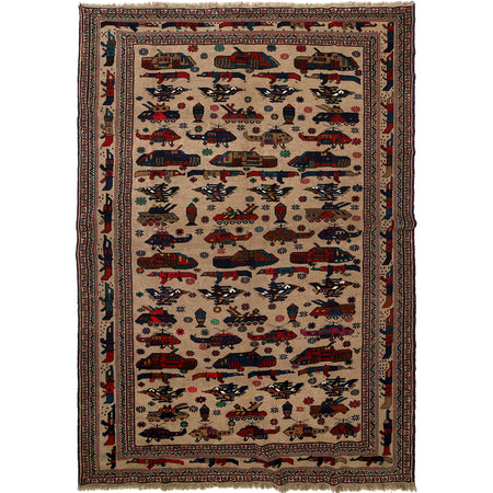 Brown Color War Rug 5' 11" x 9' 8" ft / 195 x 280 cm - No. G25915