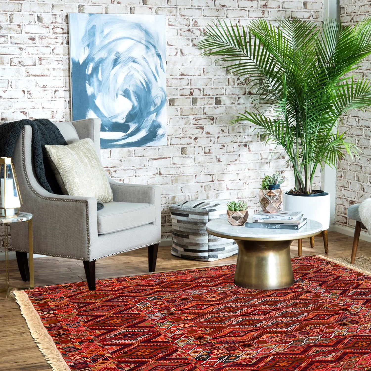 Hand Knotted Luxury Kilim Rug 4' 9" x 5' 5" ft / 144 x 164 cm - No. G26482