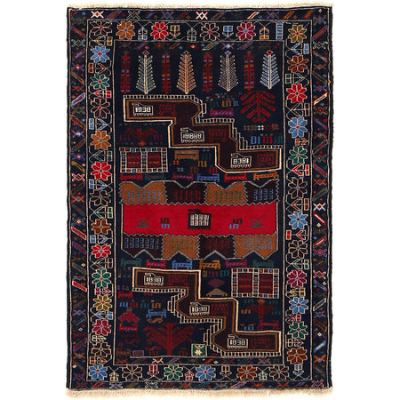 Hand Knotted Baluchi Rug 3' 0" x 4' 4" ft / 92 x 132 cm - No. G26584