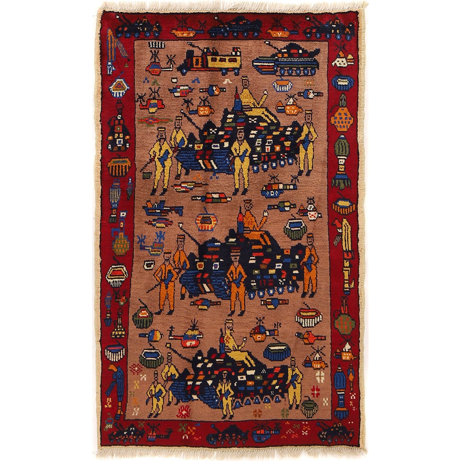 Handmade Afghan War Area Rug 2' 7" x 4' 3" ft / 80 x 129 cm - No. G26585