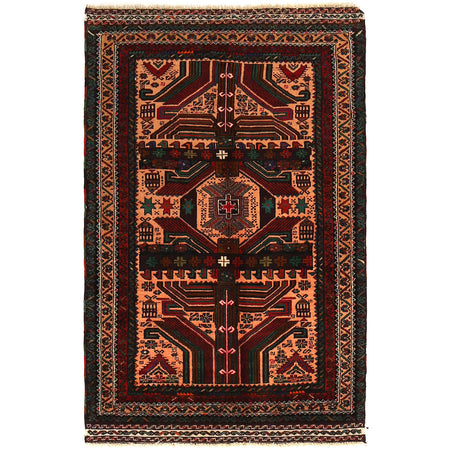 Hand Knotted Baluchi Rug 3' 1" x 4' 11" ft / 95 x 149 cm - No. G26588