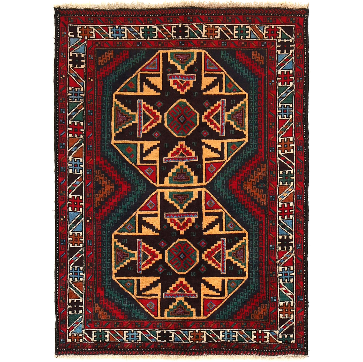 Hand Knotted Baluchi Rug 3' 5" x 4' 8" ft / 103 x 141 cm - No. G26634