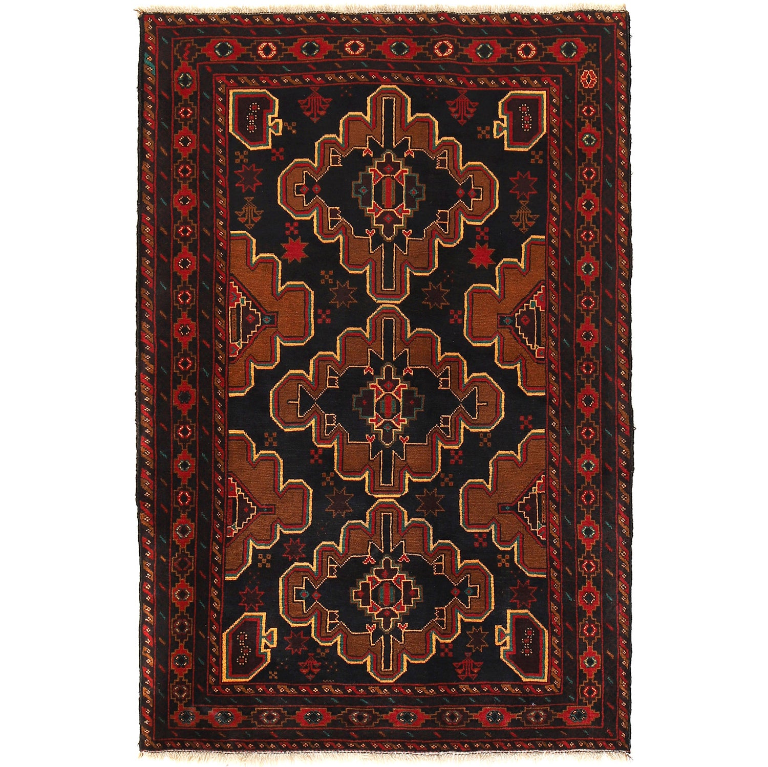 Hand Knotted Baluchi Rug 4' 0" x 6' 2" ft / 122 x 187 cm - No. G26643