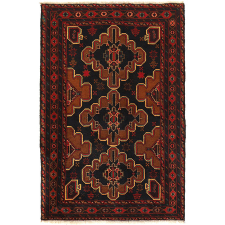 Hand Knotted Baluchi Rug 4' 0" x 6' 2" ft / 122 x 187 cm - No. G26643